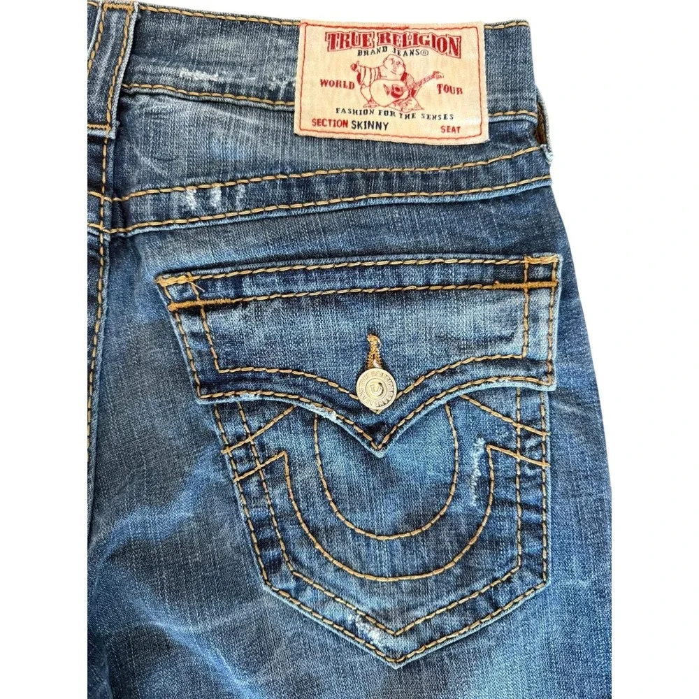 True Religion Skinny Flap Fossil Silk Big T Blue Jeans Mens 32